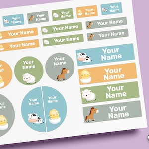 Pack d'étiquettes nominatives pour animaux de la ferme de 64 à 96 pièces, étiquette imperméable pour enfant, étiquette pour fournitures scolaires, étiquette à personnaliser enfant, étiquette nominative imperméable à l'eau, étiquette pour garderie