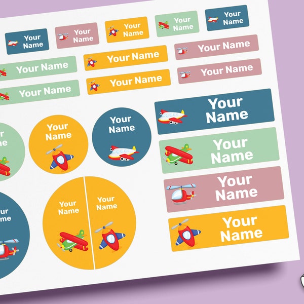 Airplane Name Label Pack 64~96 pcs,Waterproof Labels,Daycare Labels,School Labels,Name Stickers,Bottle Labels,Camp Labels,Custom Labels