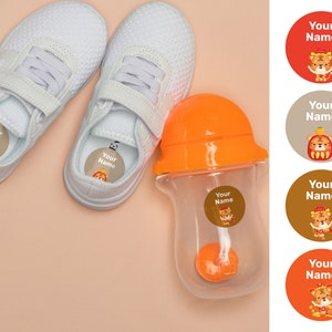 Tiger 40 runde benutzerdefinierte Namensetiketten, wasserdichte Etiketten, personalisierte Etiketten, Kindergartenetiketten, benutzerdefinierte Etiketten, Schuletiketten, Flaschenetiketten, Schuhetiketten