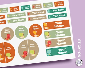 64 or 96pcs Waterproof Custom Name Labels - Personalized Name Stickers for School & Daycare | Red Dinosaur
