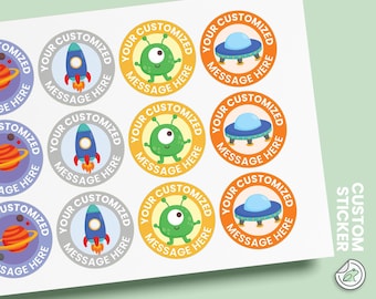 Ruimtestickers, Verjaardagsfeestje in de ruimte, Etiketten feestbedankjes, aangepaste stickers, feestlabels, gepersonaliseerde verjaardagsstickers, babyshowerlabels