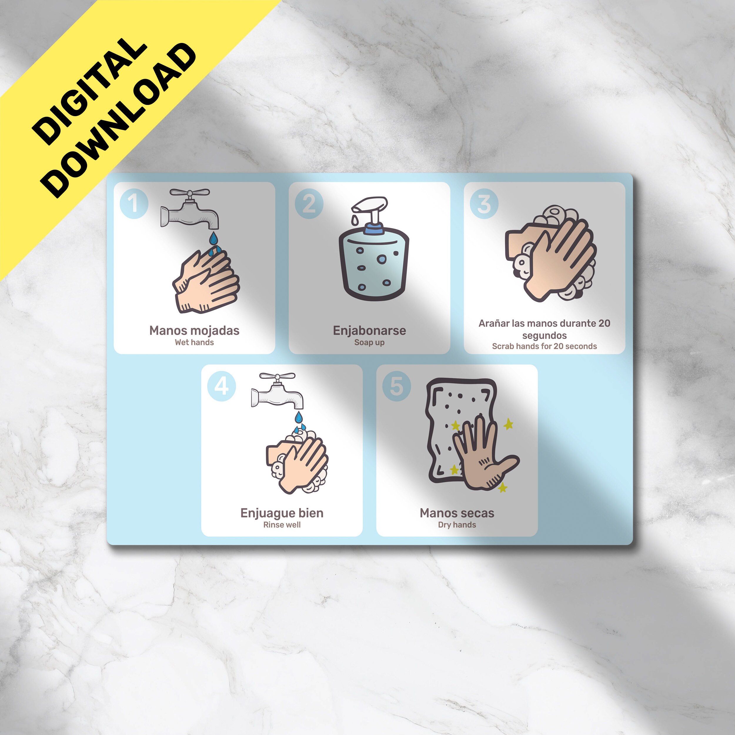 Spanish Hand Wash Chart Educational Chart English Wash Hand Etsy