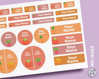 64 or 96pcs Waterproof Custom Name Labels - Personalized Name Stickers for School & Daycare | Cute Veggie Fruit