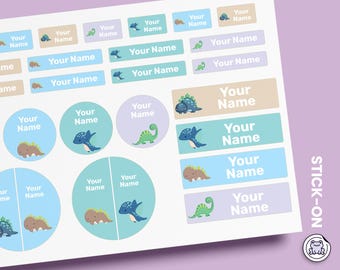 64 or 96pcs Waterproof Custom Name Labels - Personalized Name Stickers for School & Daycare | Blue Dinosaur