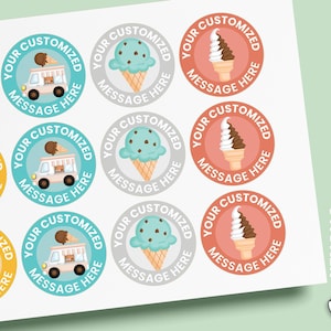 Ice Cream Stickers,Birthday Party Stickers,Party Favor labels,Custom Stickers,Party labels,Personalised Birthday Stickers,Baby Shower Labels image 1