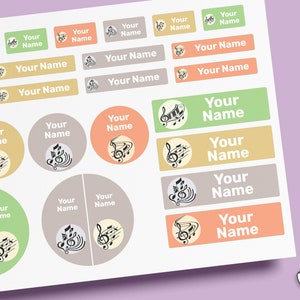 Musik Name Label Pack 64 ~ 96 Stück, wasserdichte Etiketten, Kindertagesetiketten, Schuletiketten, Namensaufkleber, Flaschenetiketten, Lageretiketten, benutzerdefinierte Etiketten