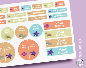 64 or 96pcs Waterproof Custom Name Labels - Personalized Name Stickers for School & Daycare | Sea Animal