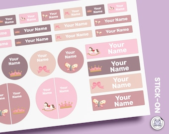 64 or 96pcs Waterproof Custom Name Labels - Personalized Name Stickers for School & Daycare | Princess