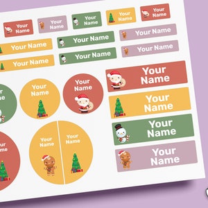 Weihnachts-Namensetiketten-Pack 64 ~ 96 Stück, wasserdichte Etiketten, Kindergartenetiketten, Schuletiketten, Namensaufkleber, Flaschenetiketten, Lageretiketten, benutzerdefinierte Etiketten