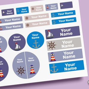 Marine Name Label Pack 64 ~ 96 Stück, wasserdichte Etiketten, Kindergarten Etiketten, Schuletiketten, Namensaufkleber, Flaschenetiketten, Lageretiketten, benutzerdefinierte Etiketten