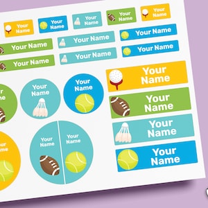 Pacote de etiquetas de nomes esportivos 64 ~ 96 unidades, etiquetas à prova d'água, etiquetas personalizadas, etiquetas de creche, etiquetas personalizadas, etiquetas escolares, etiquetas de garrafas, etiquetas de sapatos