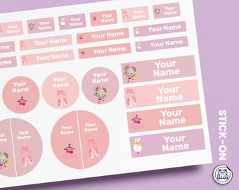 64 or 96pcs Waterproof Custom Name Labels - Personalized Name Stickers for School & Daycare | Ballet