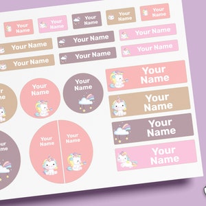 Etichette con nome unicorno Confezione da 64~96 pezzi, etichette impermeabili, etichette personalizzate, etichette per asili nido, etichette personalizzate, etichette scolastiche, etichette per bottiglie, etichette per scarpe