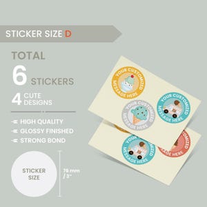 Ice Cream Stickers,Birthday Party Stickers,Party Favor labels,Custom Stickers,Party labels,Personalised Birthday Stickers,Baby Shower Labels Size D: 6 PCS