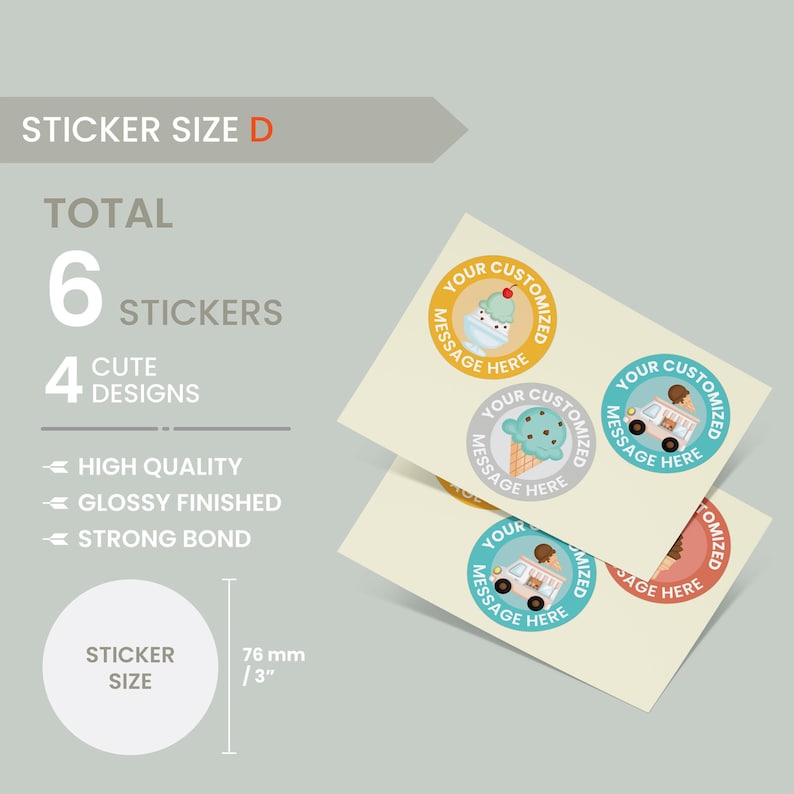 Ice Cream Stickers,Birthday Party Stickers,Party Favor labels,Custom Stickers,Party labels,Personalised Birthday Stickers,Baby Shower Labels Size D: 6 PCS