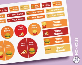 64 or 96pcs Waterproof Custom Name Labels - Personalized Name Stickers for School & Daycare | Fast Food