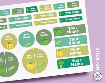 64 or 96pcs Waterproof Custom Name Labels - Personalized Name Stickers for School & Daycare | Kawaii Veggie
