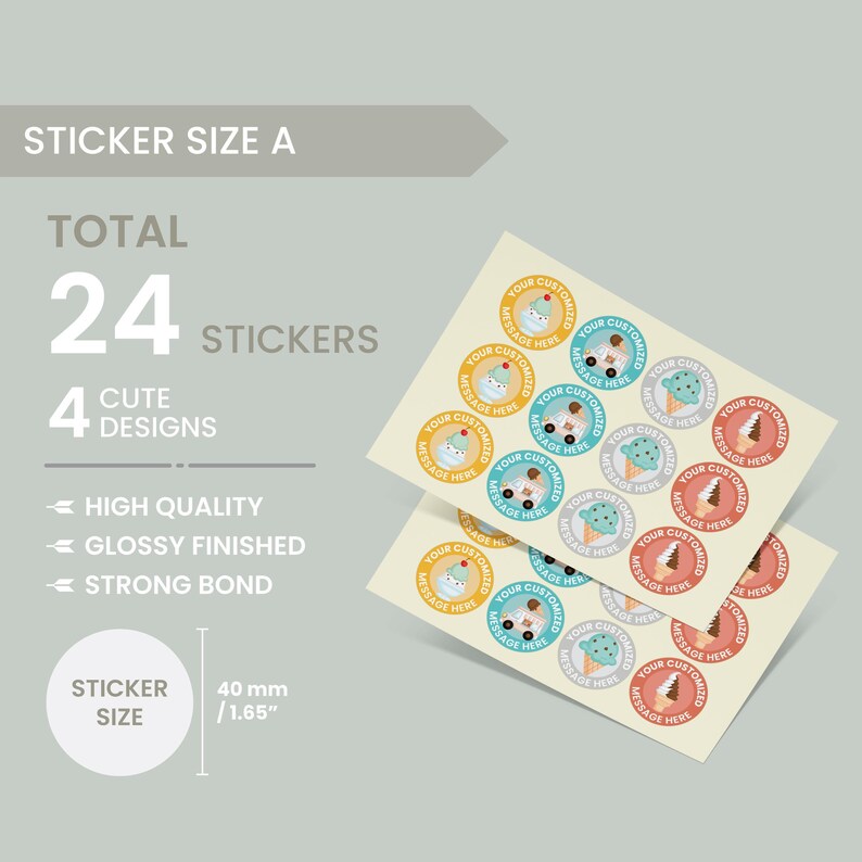 Ice Cream Stickers,Birthday Party Stickers,Party Favor labels,Custom Stickers,Party labels,Personalised Birthday Stickers,Baby Shower Labels Size A: 24 PCS