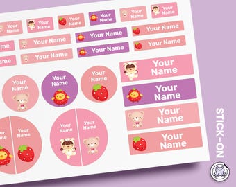 64 or 96pcs Waterproof Custom Name Labels - Personalized Name Stickers for School & Daycare | Bear and Girl
