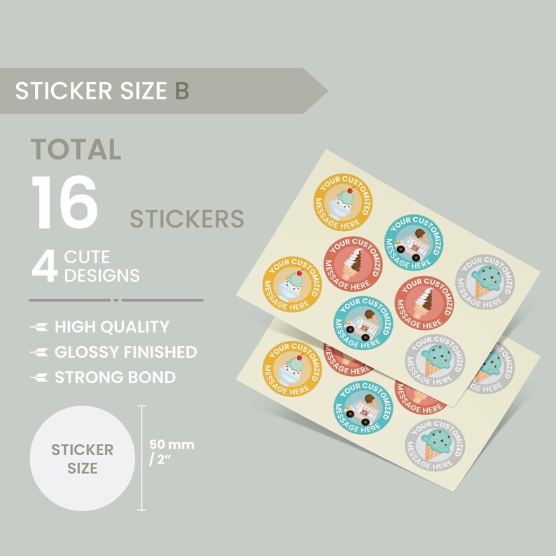 Ice Cream Stickers,Birthday Party Stickers,Party Favor labels,Custom Stickers,Party labels,Personalised Birthday Stickers,Baby Shower Labels Size B: 16 PCS