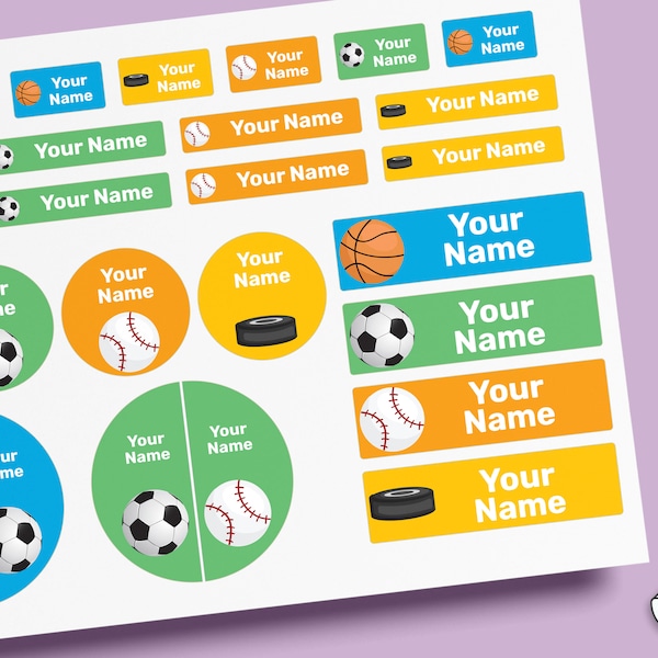 Sports Name Label Pack 64~96 pcs -Waterproof Labels-Daycare Labels-School Labels-Name Stickers-Bottle Labels-School Stickers-Custom Labels