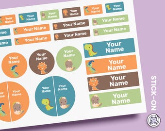 64 or 96pcs Waterproof Custom Name Labels - Personalized Name Stickers for School & Daycare | Brown Dinosaur