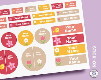 64 or 96pcs Waterproof Custom Name Labels - Personalized Name Stickers for School & Daycare | Nature Flower