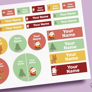 Santa Name Label Pack 64 ~ 96 Stück, wasserdichte Etiketten für Kinder, Etiketten für Schulmaterial, Personalisierte Etiketten für Kinder, Namensetiketten für Kindergärten
