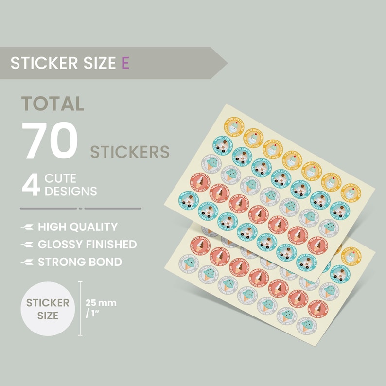 Ice Cream Stickers,Birthday Party Stickers,Party Favor labels,Custom Stickers,Party labels,Personalised Birthday Stickers,Baby Shower Labels Size E: 70 PCS