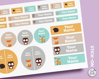 64 or 96pcs Waterproof Custom Name Labels - Personalized Name Stickers for School & Daycare | Woodland Animal