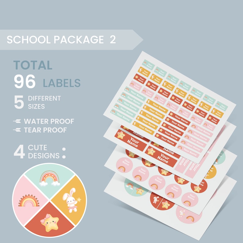 Rainbow Name Labels Pack 6496 pcs,Waterproof Labels,Personalized Labels,Daycare Labels,Custom Label,School Labels,Bottle Labels,Shoe labels image 4