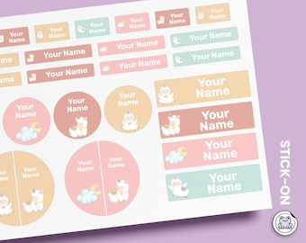 64 or 96pcs Waterproof Custom Name Labels - Personalized Name Stickers for School & Daycare | Llama