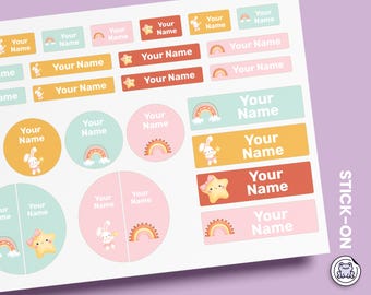 64 or 96pcs Waterproof Custom Name Labels - Personalized Name Stickers for School & Daycare | Rainbow