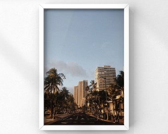 Honolulu Oahu ART PRINT | Travel graphical wall poster | High Quality Modern Color Art Deco