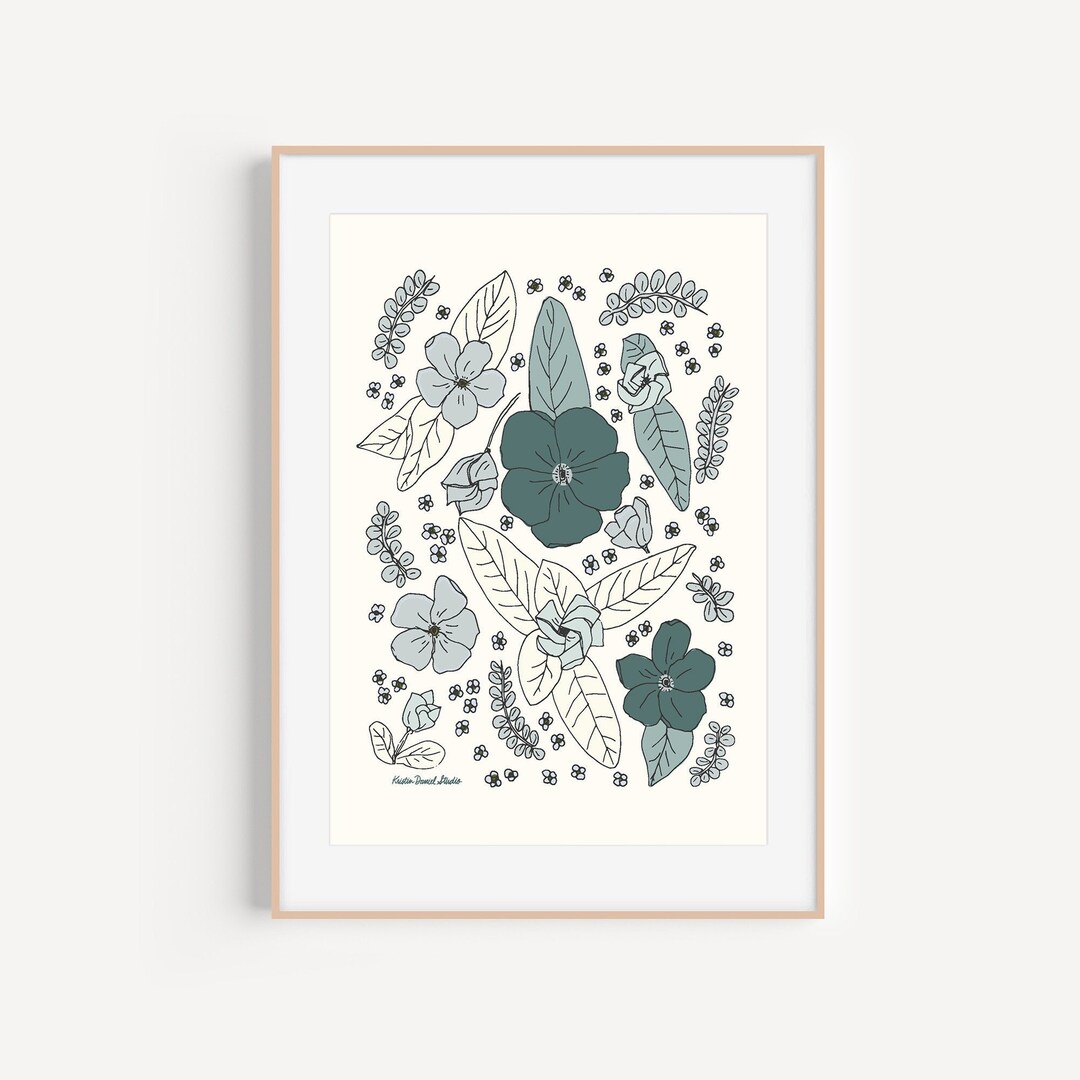 Blue Bay Art Print, Large Print, Blue Botanical Art, Blue Floral Prints