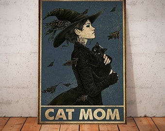 Poster Vintage Halloween And Into The Darkness Cat Witch Car Poster Vintage Halloween And Into The Darkness Cat Witch Car