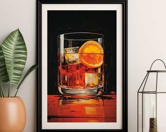 Negroni Wall Art - Cocktail Print - Retro Bar Decor - Vintage Mixology - Home Bar Sign - Kitchen Print - Restaurant Decor - Alcohol