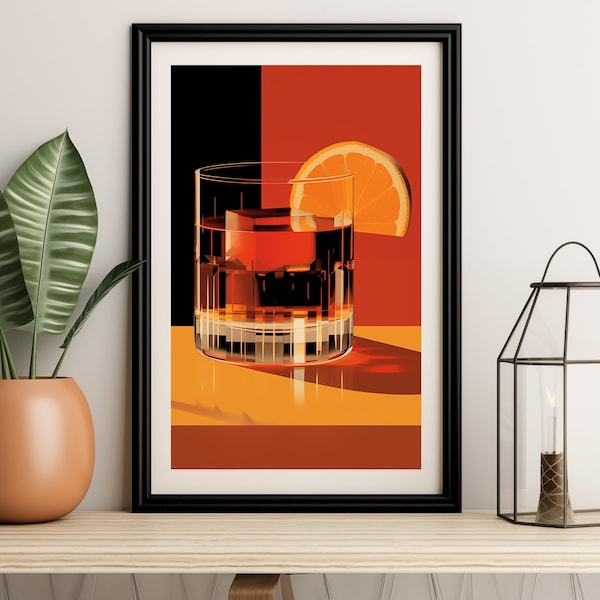 Negroni Wall Art - Cocktail Print - Retro Bar Decor - Vintage Mixology - Home Bar Sign - Kitchen Print - Restaurant Decor - Alcohol