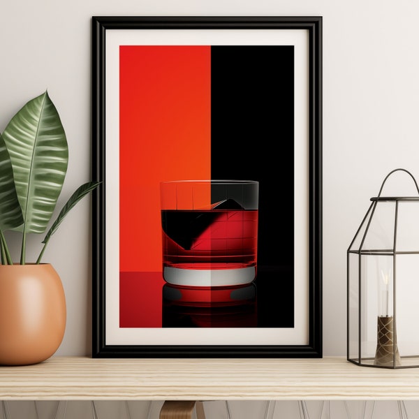 Negroni Wall Art - Cocktail Print - Retro Bar Decor - Vintage Mixology - Home Bar Sign - Kitchen Print - Restaurant Decor - Alcohol