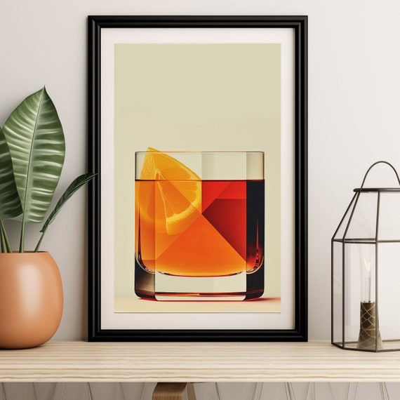 Negroni Wall Art - Cocktail Print - Retro Bar Decor - Vintage Mixology - Home Bar Sign - Kitchen Print - Restaurant Decor - Alcohol