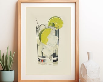 Gin & Tonic / Vodka Soda Wall Art - Cocktail Print - Retro Bar Decor - Vintage Mixology - Home Bar Sign - Kitchen Print - Restaurant Decor