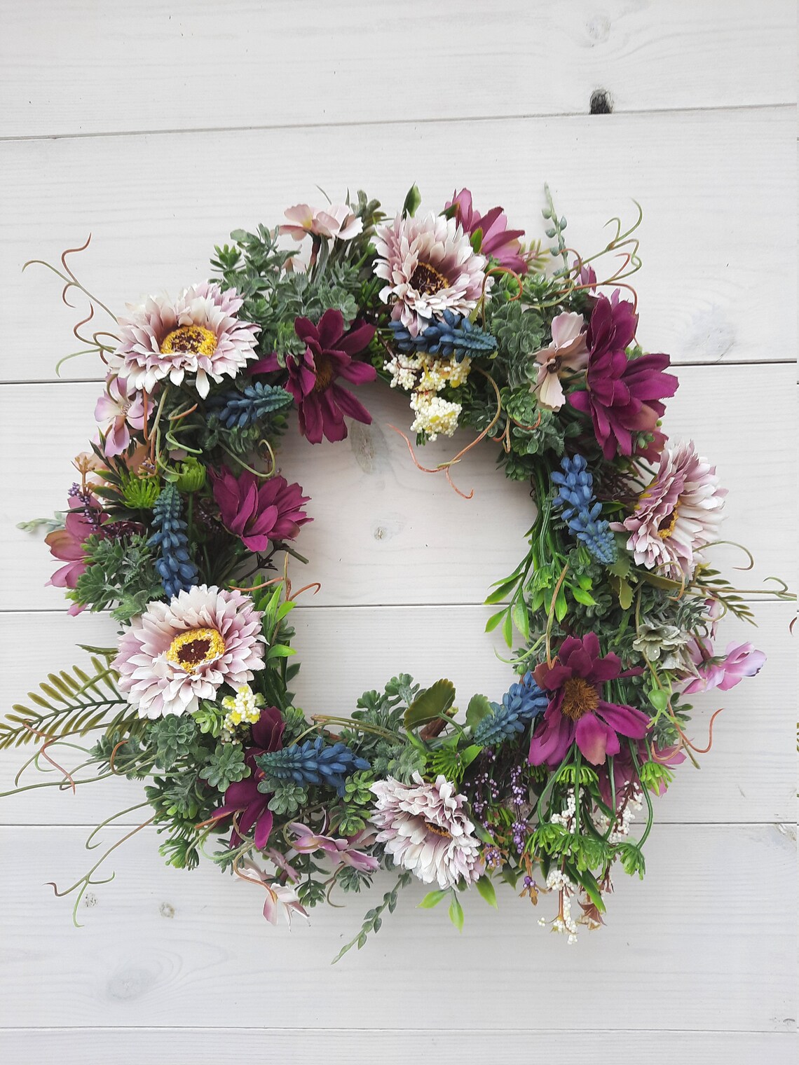 Front door wreath Bohemian floral wreath with purple and blue Etsy
