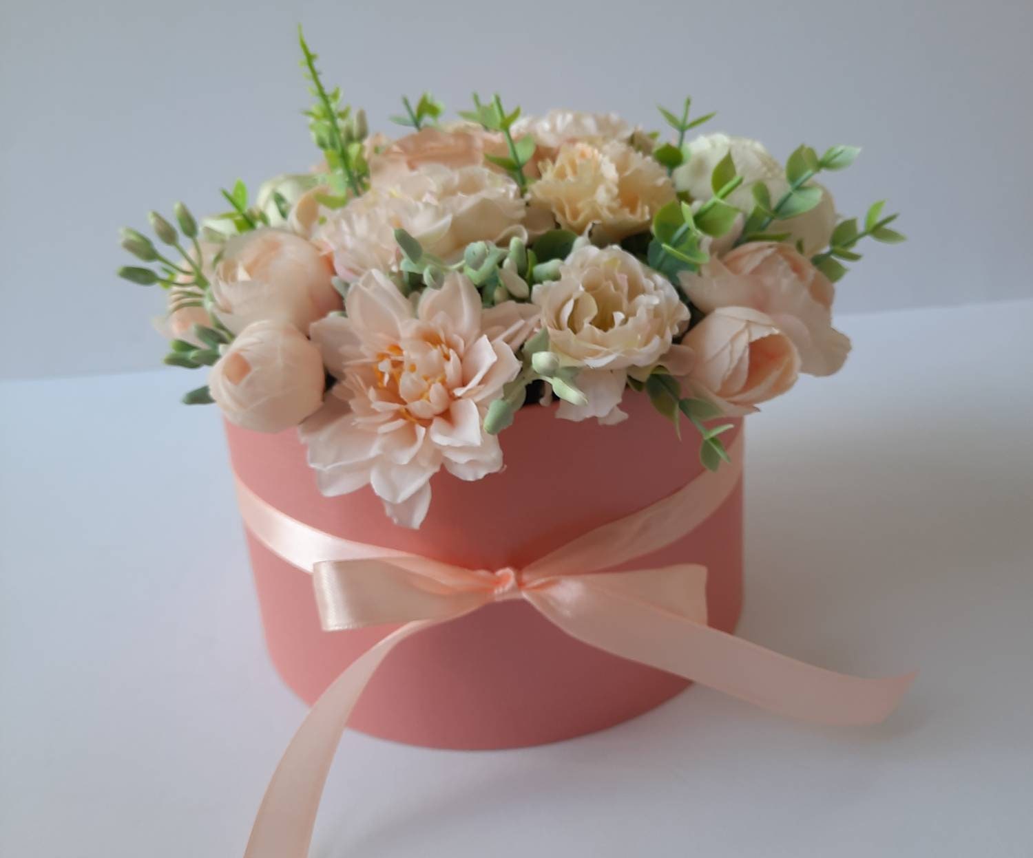 Silk flower arrangement in hat box wedding centerpiece Etsy