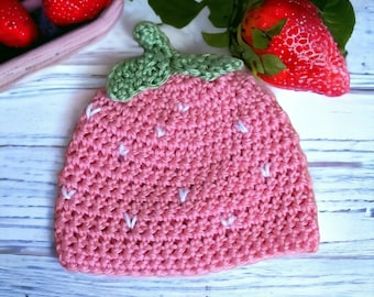 Strawberry crochet hat , handmade from newborn, perfect gift this summer!