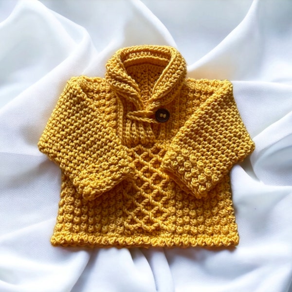 Detailed crochet boys collared jumper , perfect pullover sweater , ideal boys accessory