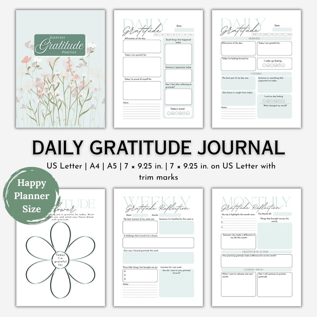 Printable Gratitude Journal: Daily, Weekly, Monthly Reflections (PDF ...