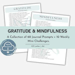 60 uppmaningar för tacksamhet och mindfulness-dagbok | Utskrivbar reflektionssamling med miniutmaningar | Tacksamhet PDF