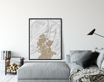 Impressão de arte abstrata em linhas, decoração moderna para casa (download digital)