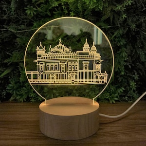 Golden Temple Lamp | Sikh | Ek Onkaar | Wooden Base | Religious Home Decor |