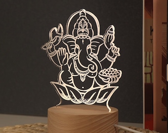 Lámpara Ganesh / OM / Hindú / Luz acrílica 3D / Decoración del hogar / Regalos /